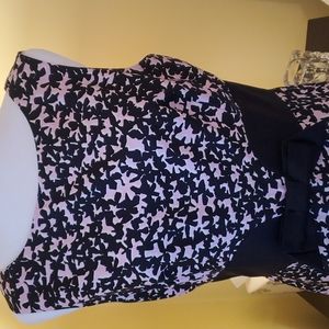 MILLY SILK DRESS, NWOT, size 10, blk/pk/wht, sleeveless, v-neck, bow.